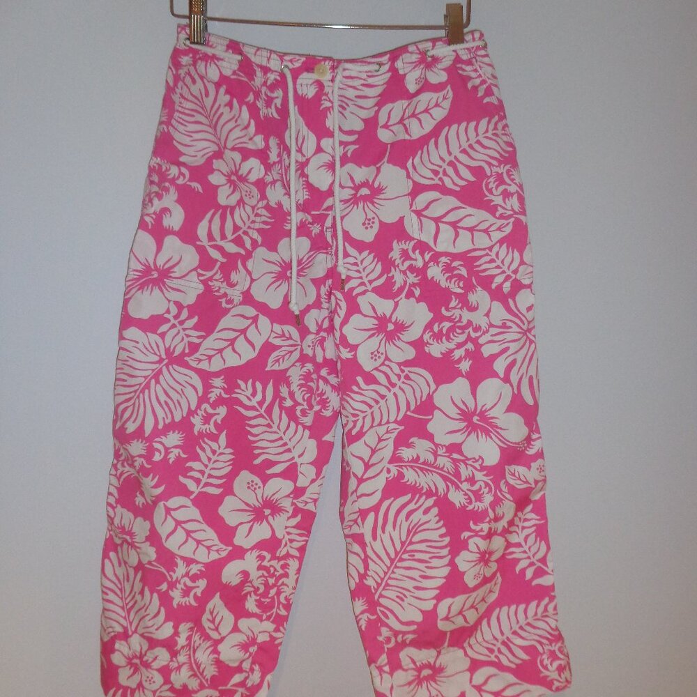 Lauren Ralph Lauren Pink & White Tropical Print Capri Pants